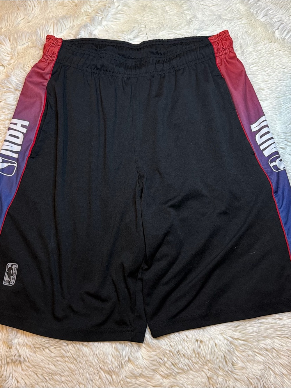 NBA men’s shorts size large Black/red/purple no liner 10” inseam